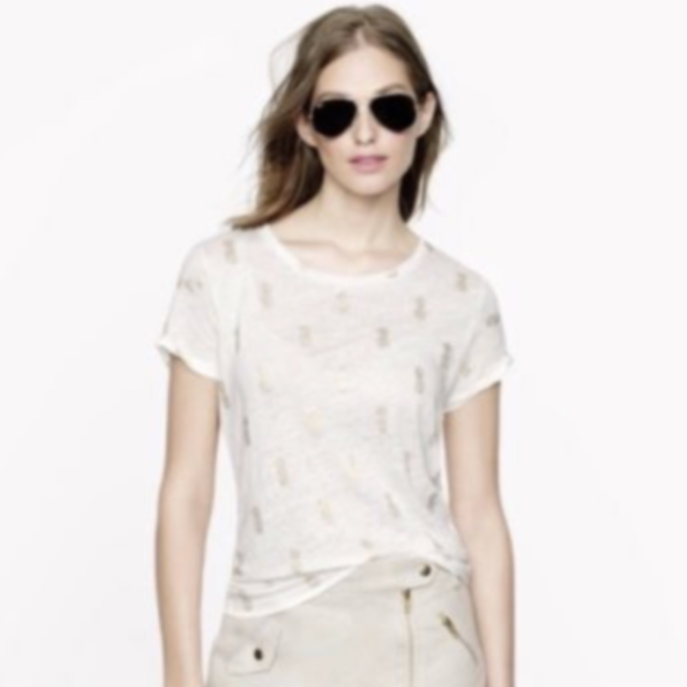 J. Crew Linen Golden Pineapple Tee shirt Large